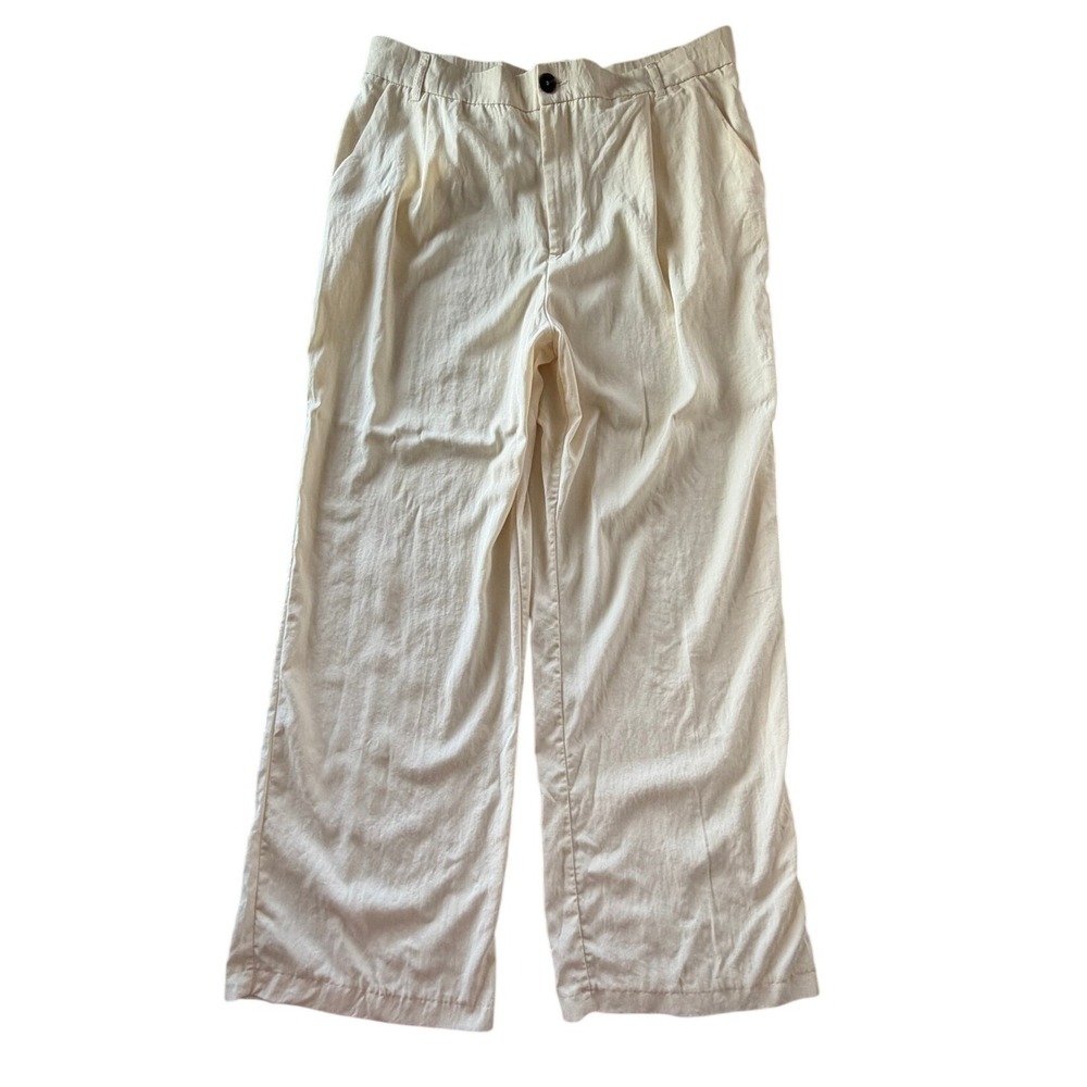 Zara Women XXL Cream Lyocell Blend Wide Leg Pleated Trousers High Rise Pants